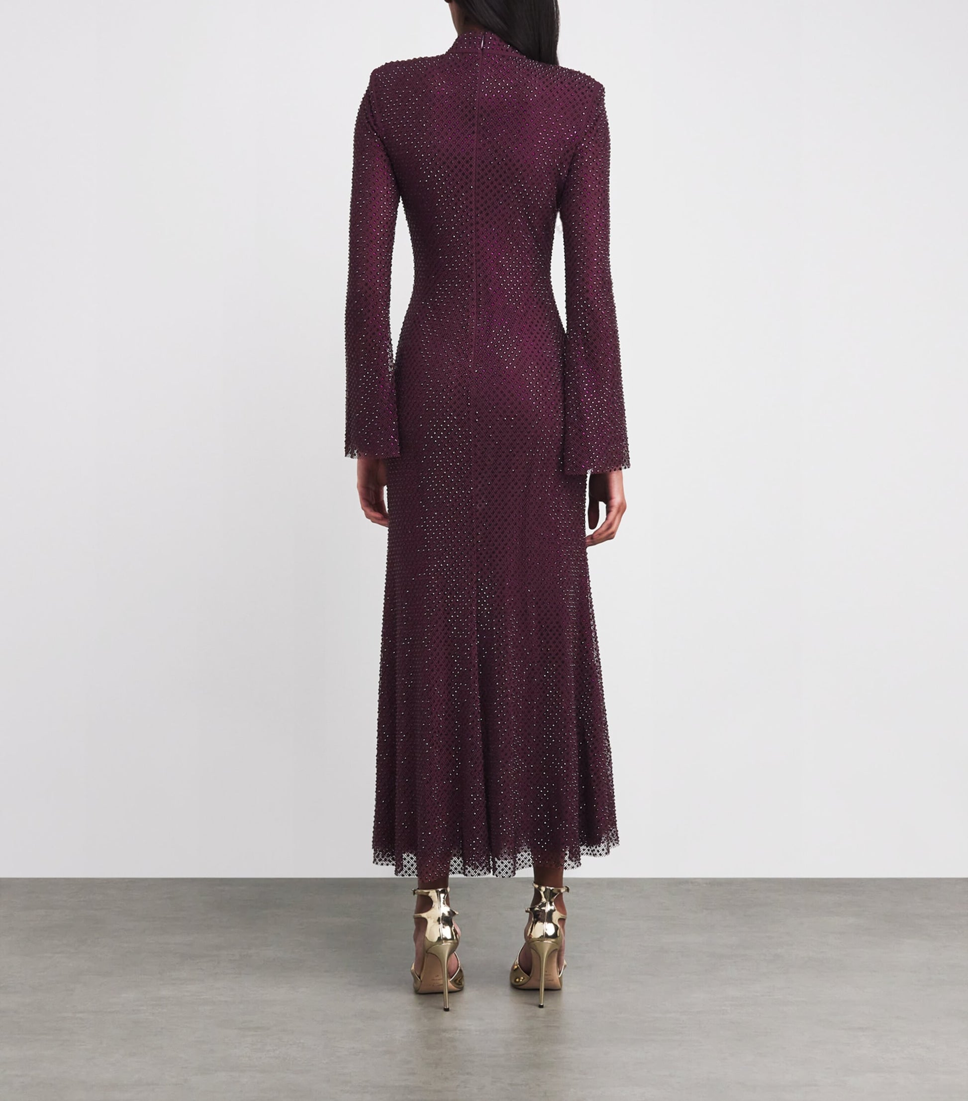 Self-Portrait Burgundy Rhinestone-Embellished Maxi Dress