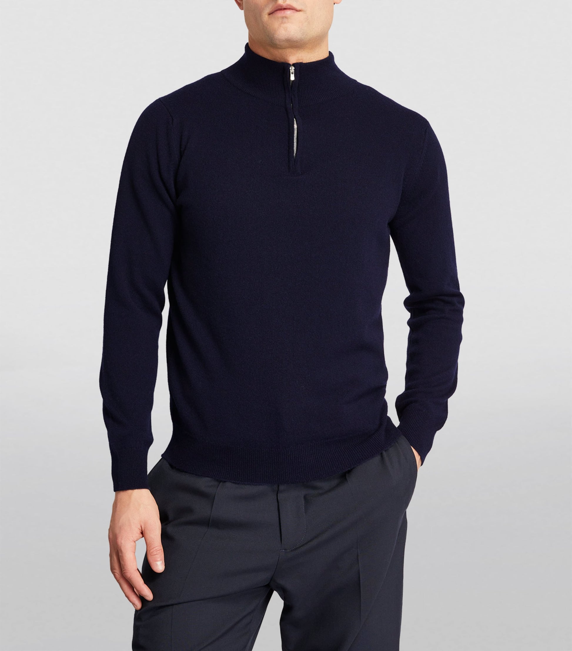 Navy Cashmere Zip-Up Sweater
