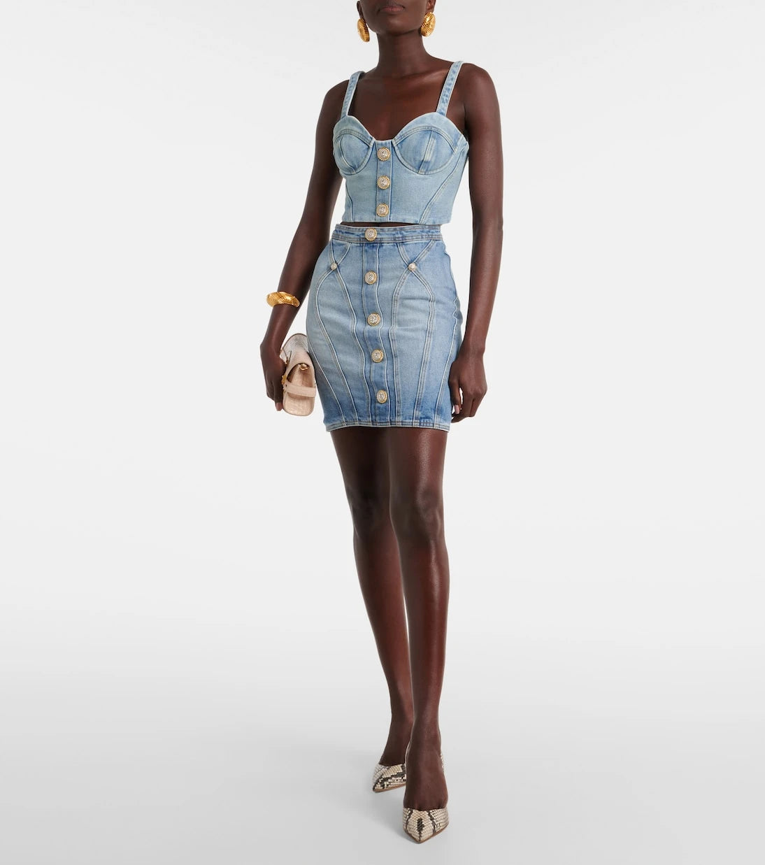 Balmain - Cropped denim bustier