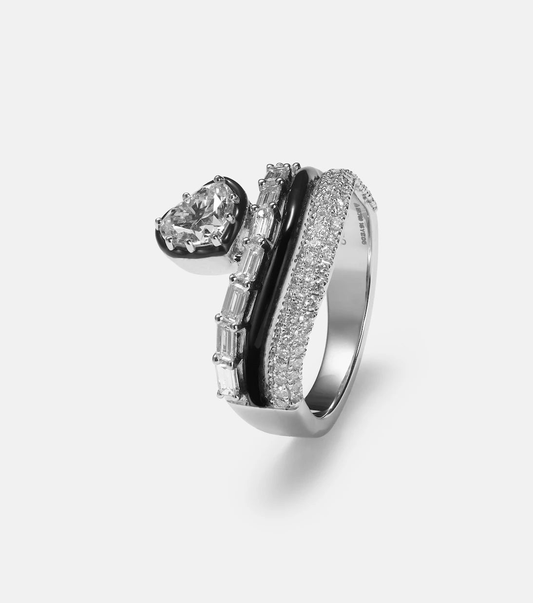 Kamyen - Art Deco Heart 18kt white gold ring with diamonds
