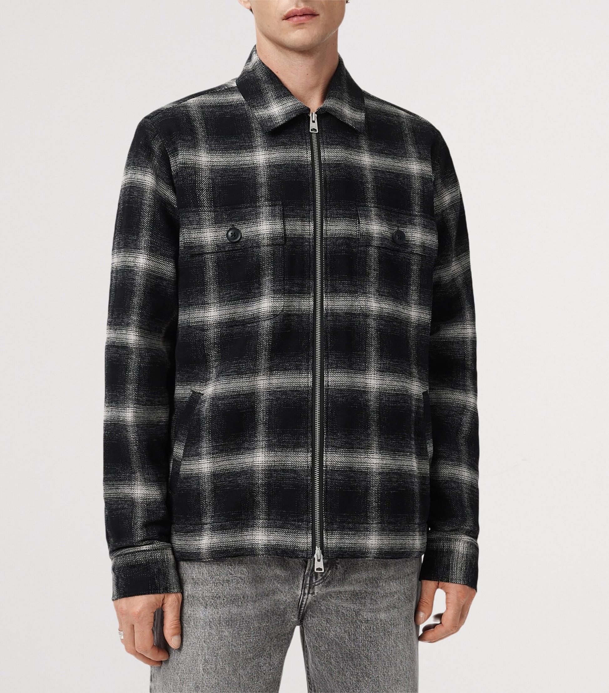 Black Organic Cotton Check Bayo Jacket