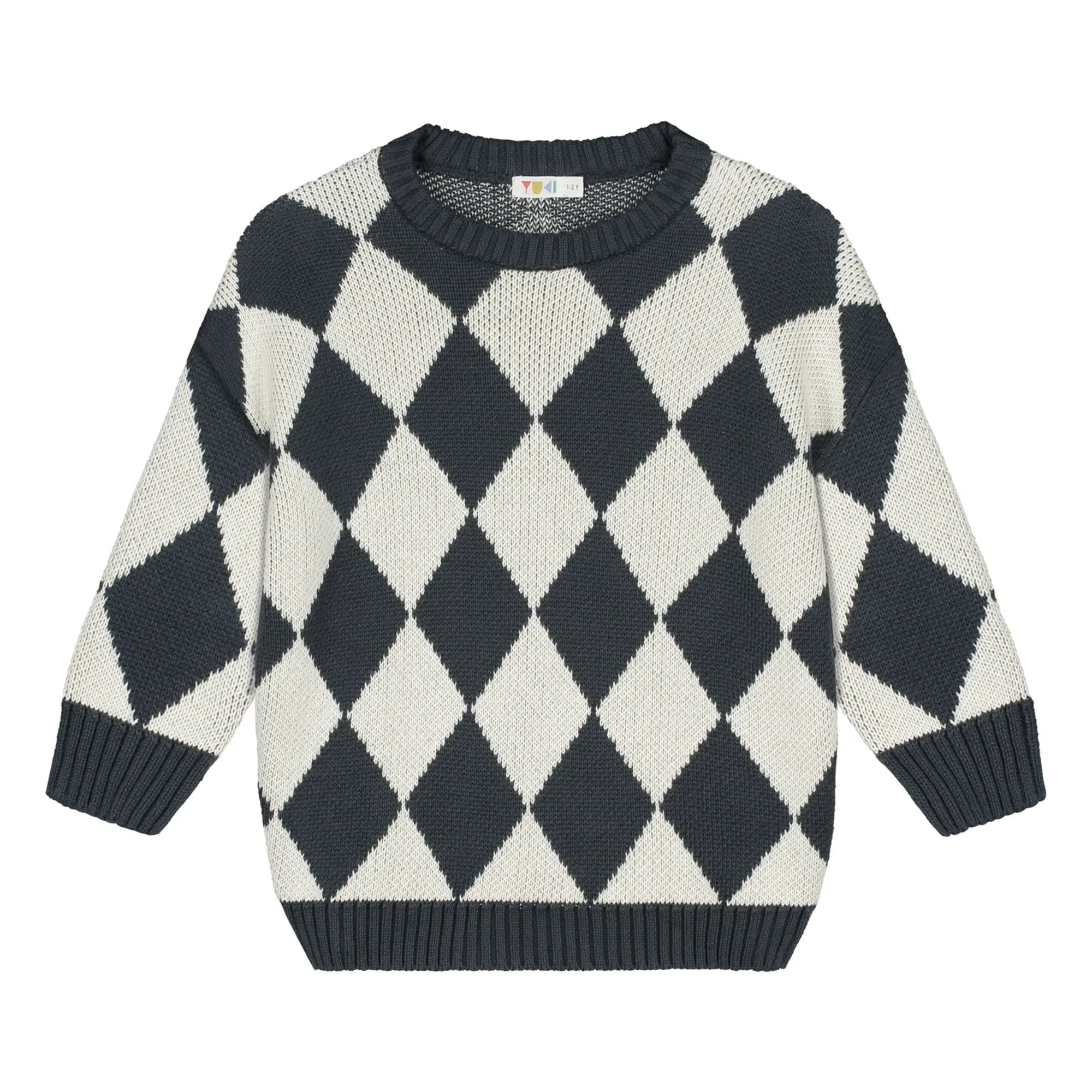 Yuki - Organic Cotton Check Sweater | Grey
