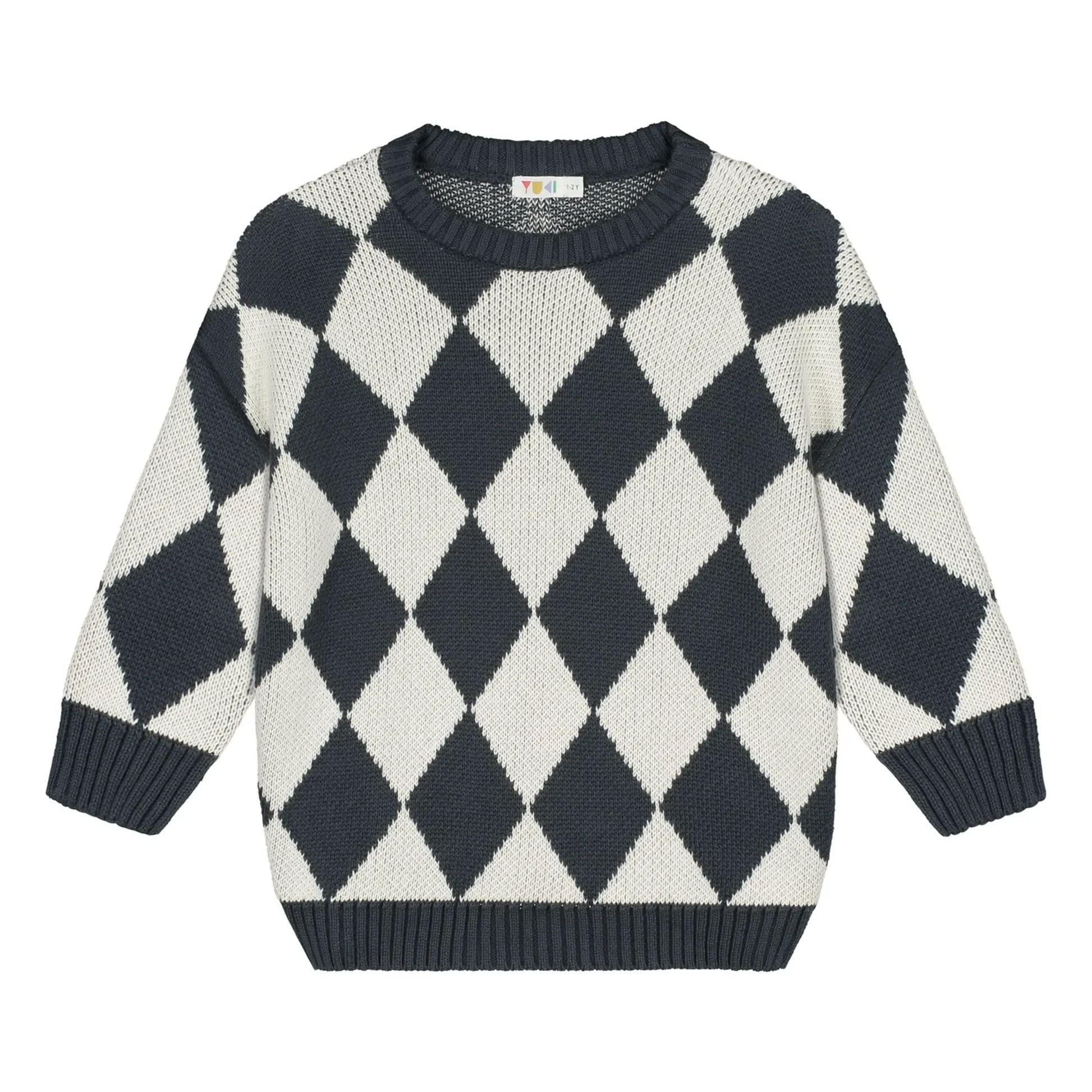 Yuki - Organic Cotton Check Sweater | Grey