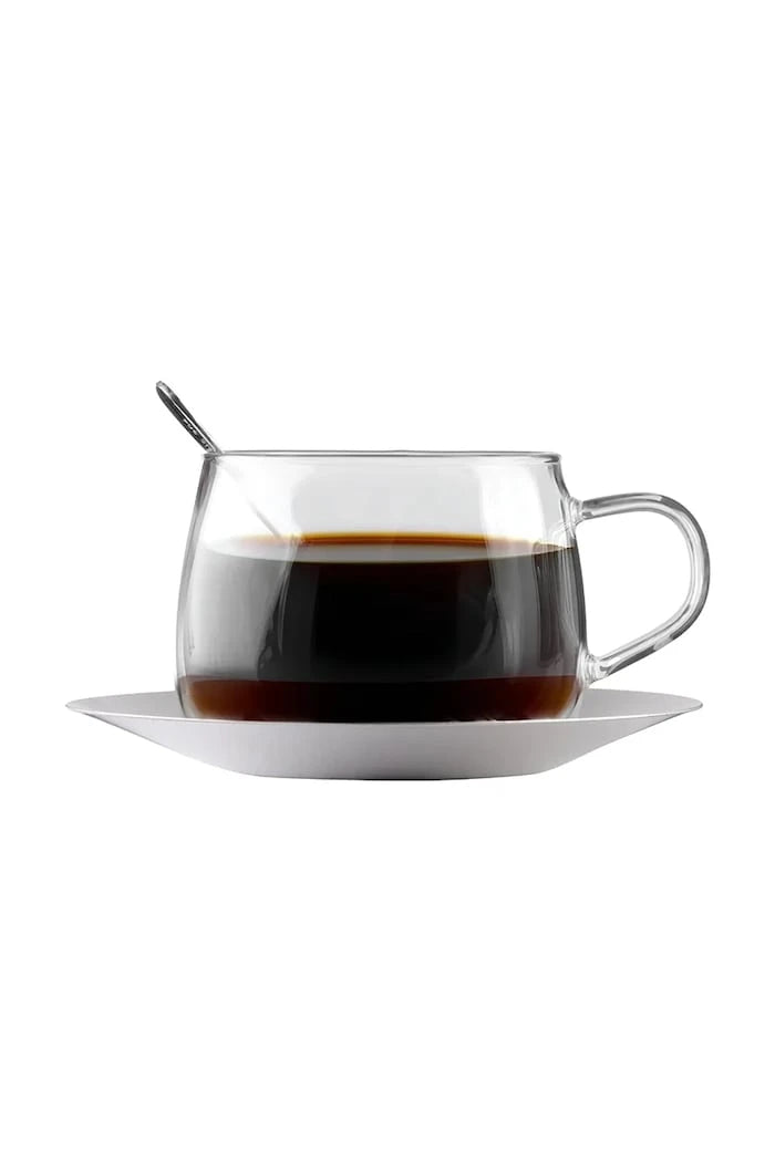 Vialli Design borosilikat camdan porselen fincan ve tabak seti 400 ml