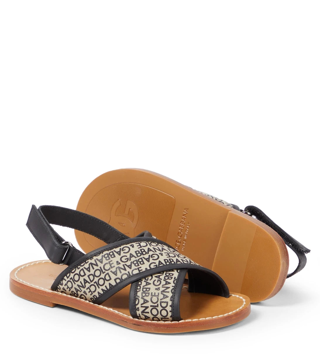 Dolce&Gabbana Kids - Logo leather-trimmed canvas sandals