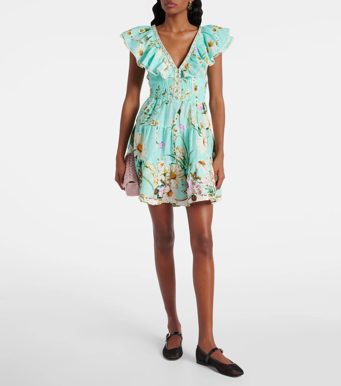 Camilla - Floral embellished linen minidress