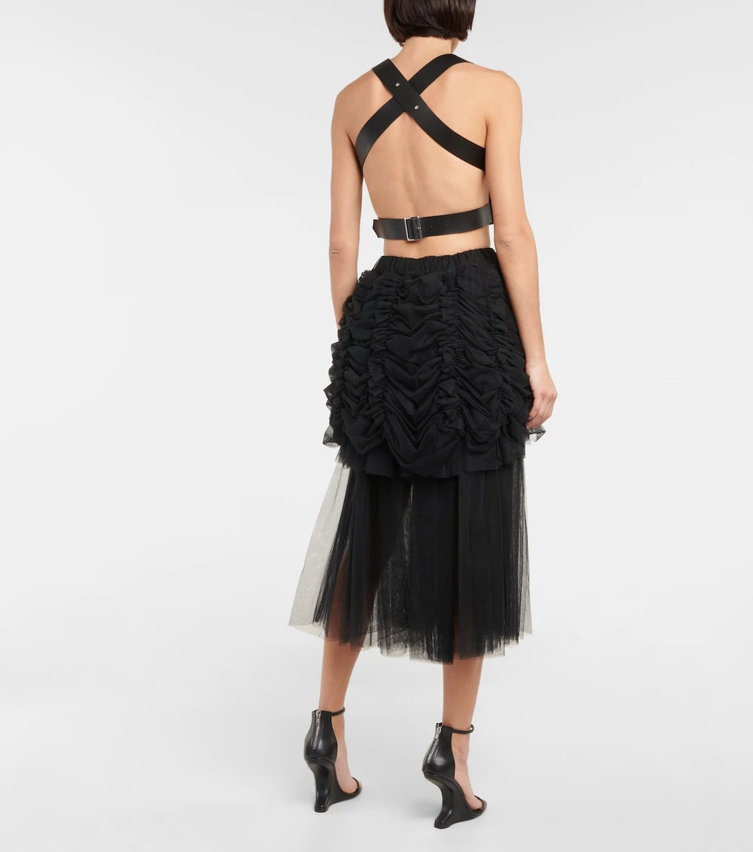 Noir Kei Ninomiya - Ruched tulle midi skirt