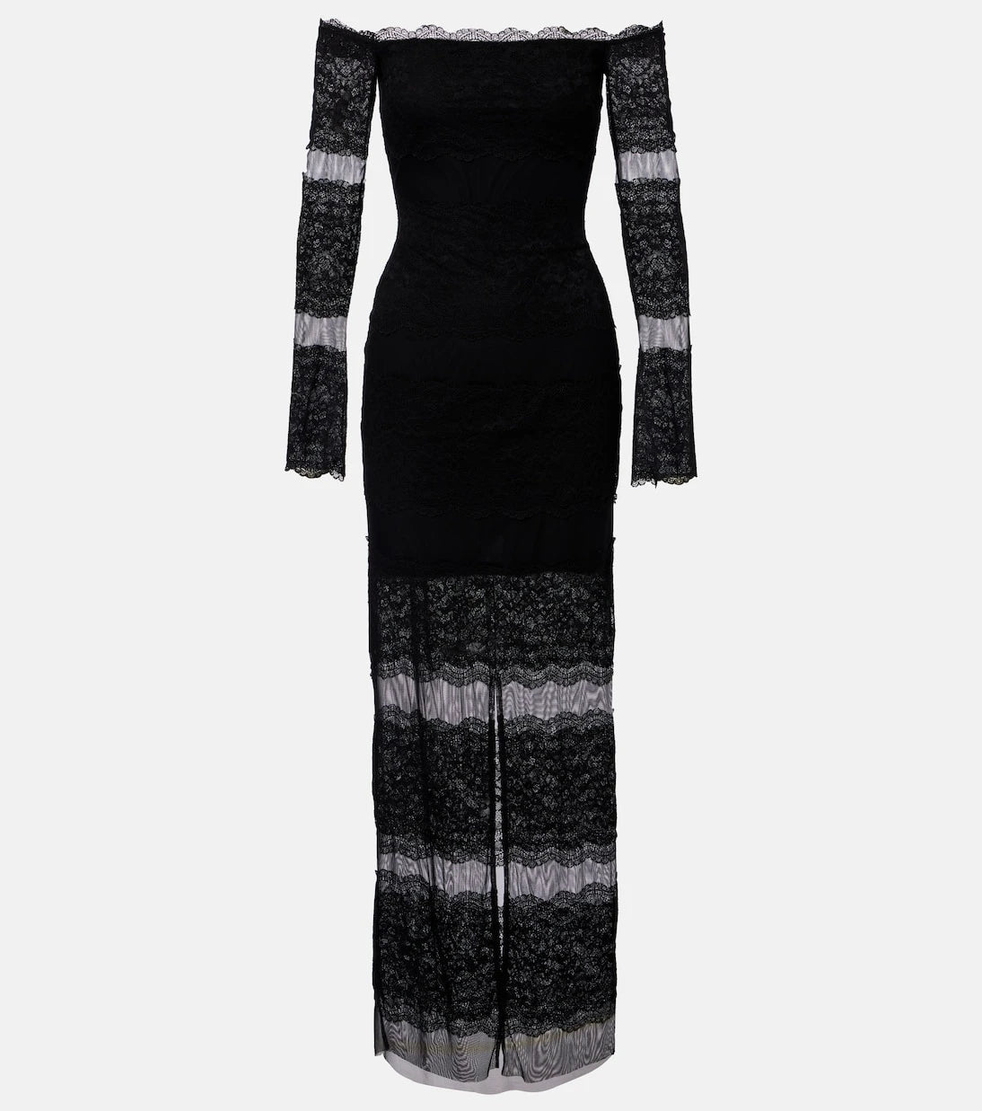 Blumarine - Off-shoulder lace tulle maxi dress