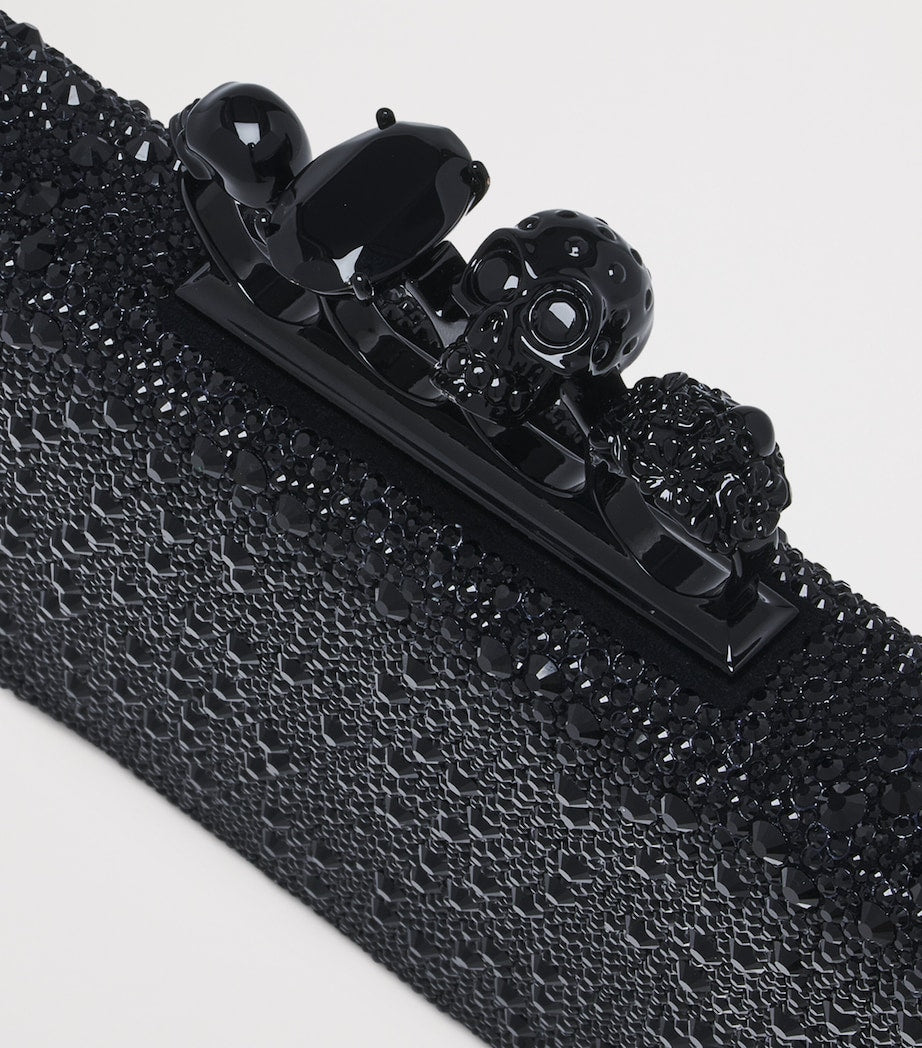 McQueen Black Suede Embellished Four-Ring Clutch Bag