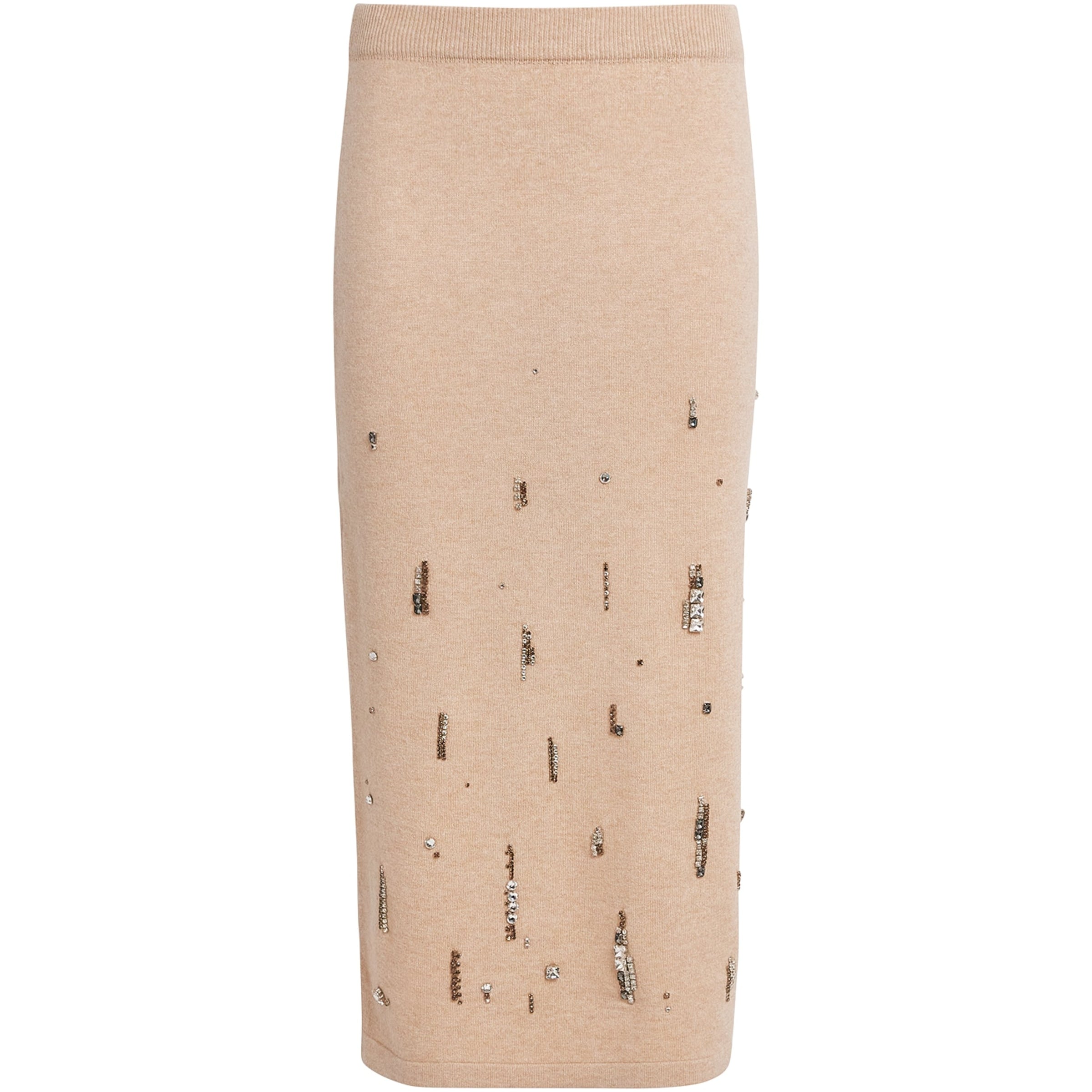 Fabiana Filippi Beige Wool-Silk-Cashmere Embellished Skirt