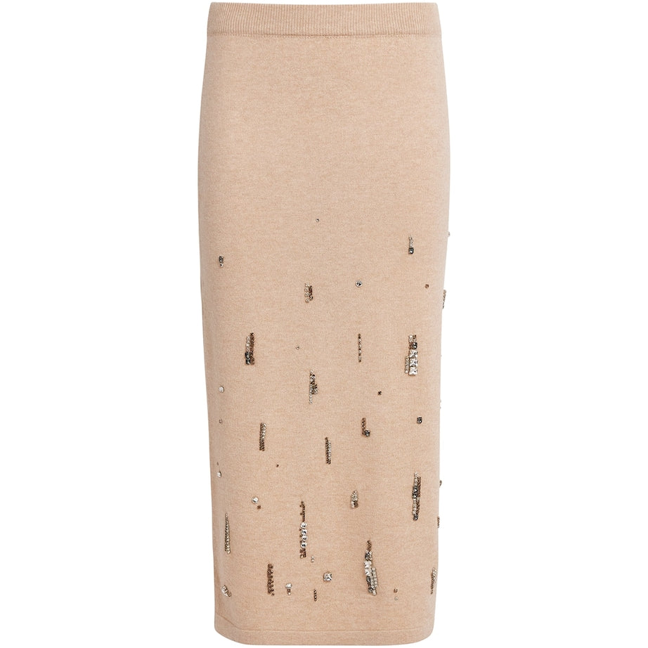 Fabiana Filippi Beige Wool-Silk-Cashmere Embellished Skirt