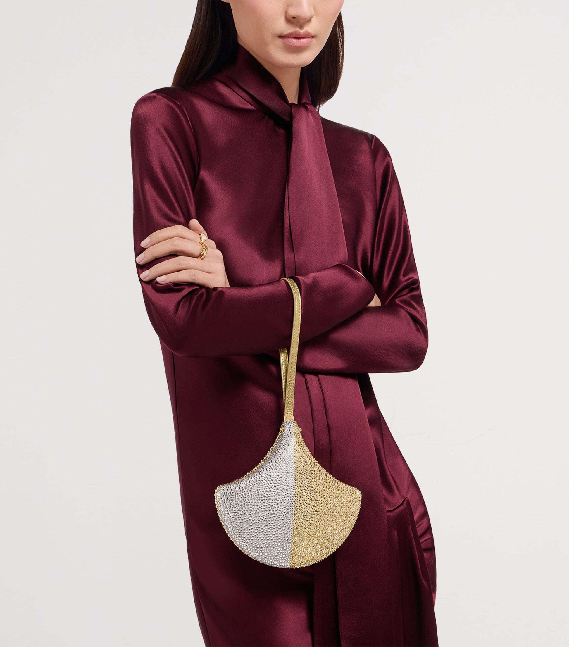 Crystal-Embellished Ginkgo Clutch Bag BEIGE MEDIUM