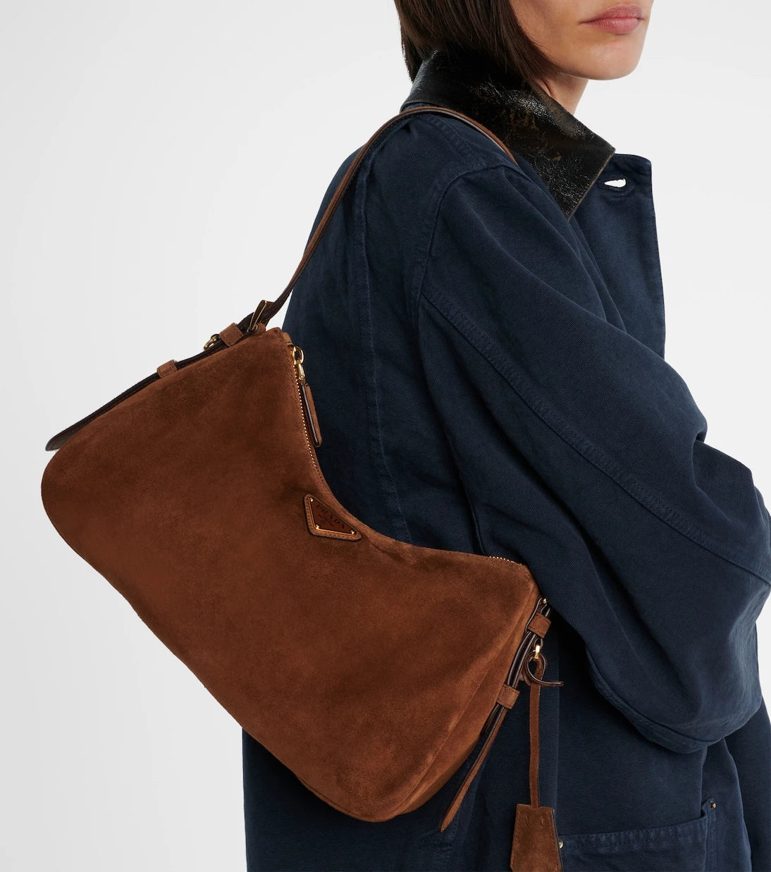 Prada - Prada Aimée Medium suede shoulder bag