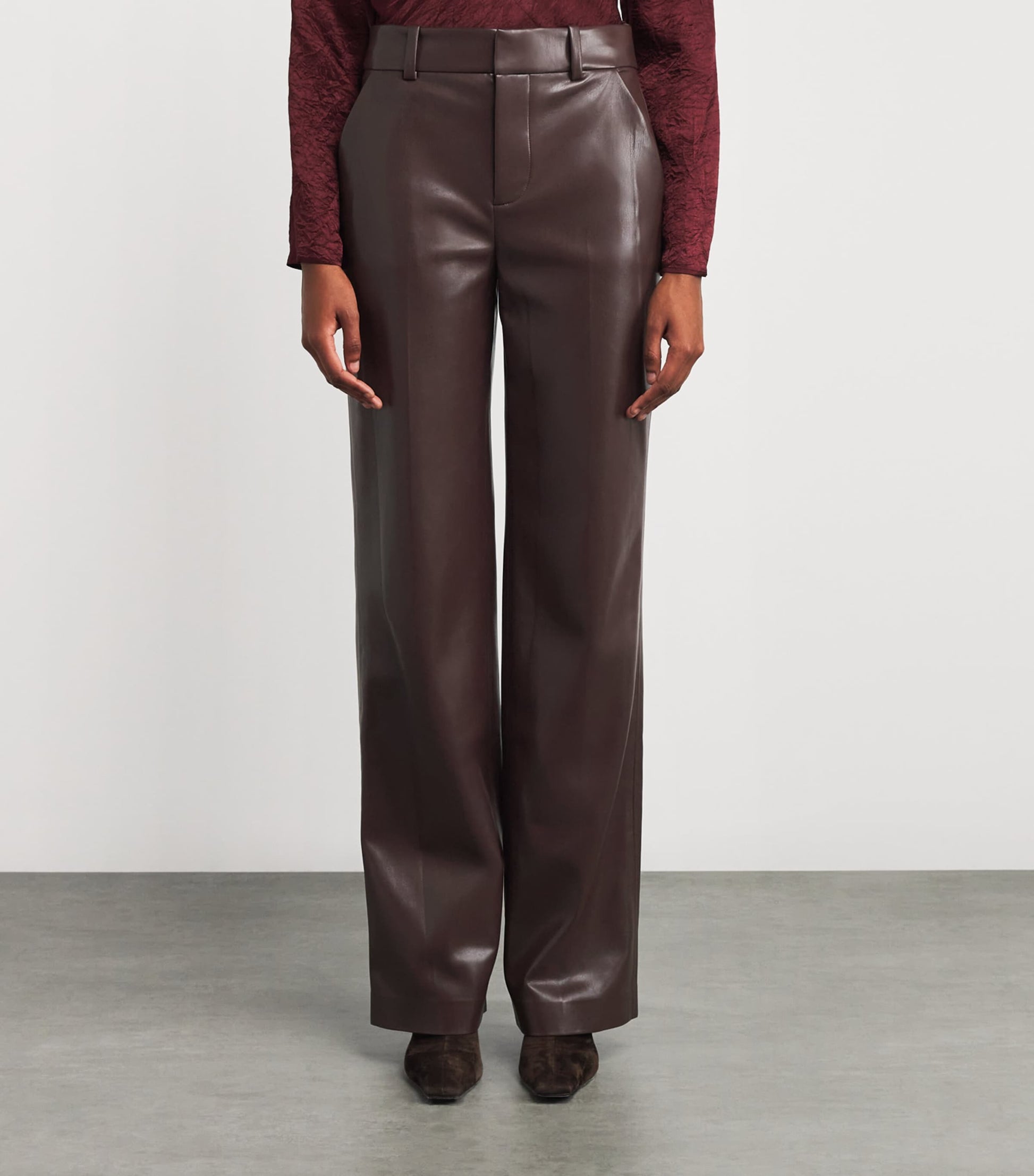 Alice+Olivia Brown Vegan Leather Alexander Trousers