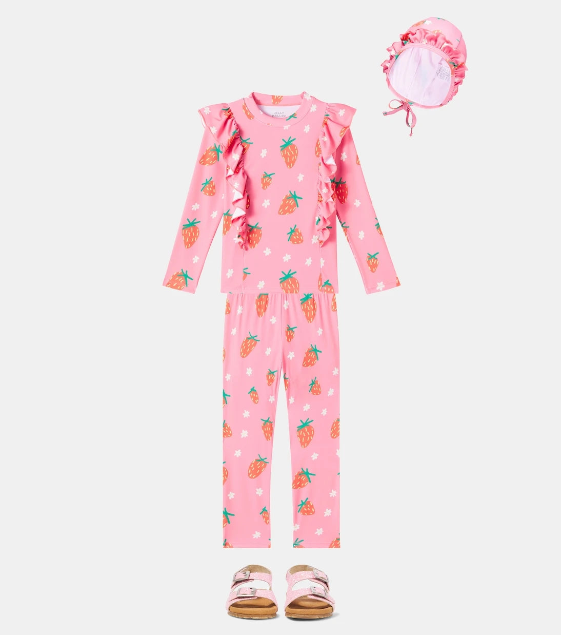 Jellymallow - Strawberry ruffled swimsuit and cap set