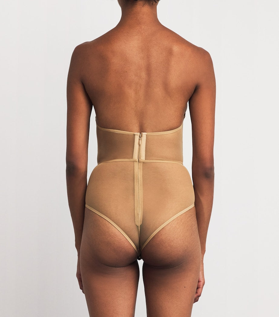 Nensi Dojaka Black Satin Heart Cup Bodysuit