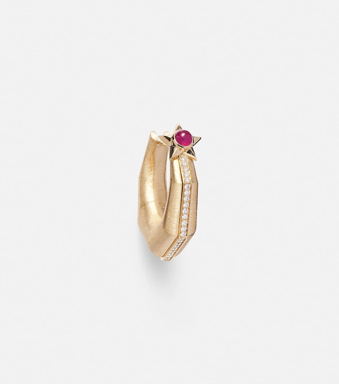 Marie Lichtenberg - Baba Medium 18kt gold single hoop earring with diamonds and ruby