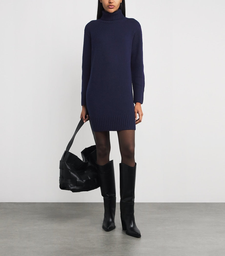 Harrods Navy Cashmere Rollneck Mini Dress