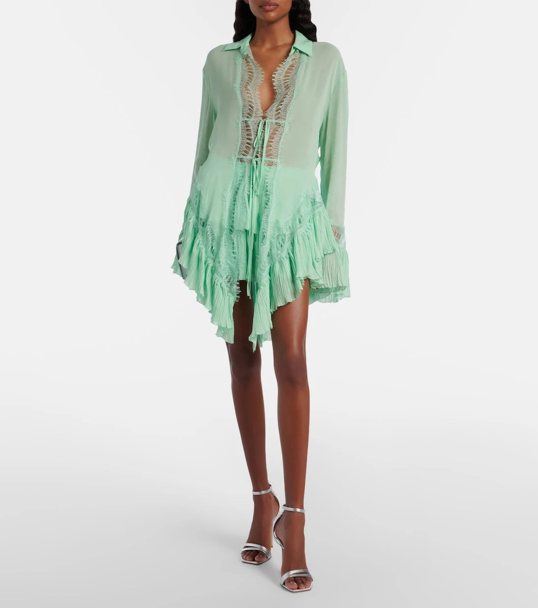 Blumarine - Plissé tiered georgette miniskirt