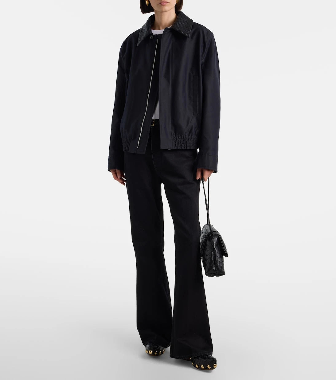 Bottega Veneta - جاكيت قماش بتفاصيل جلد إنترتشياتو