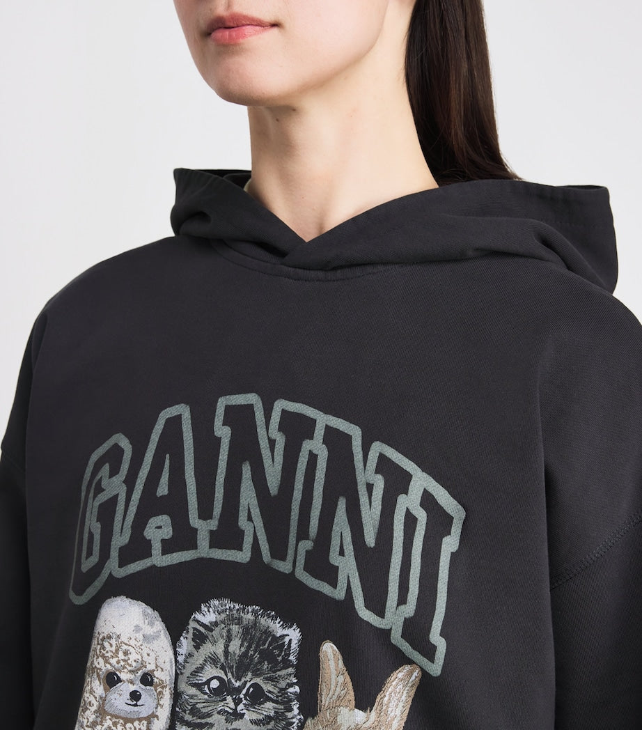 GANNI Black Organic Cotton Animal Hoodie
