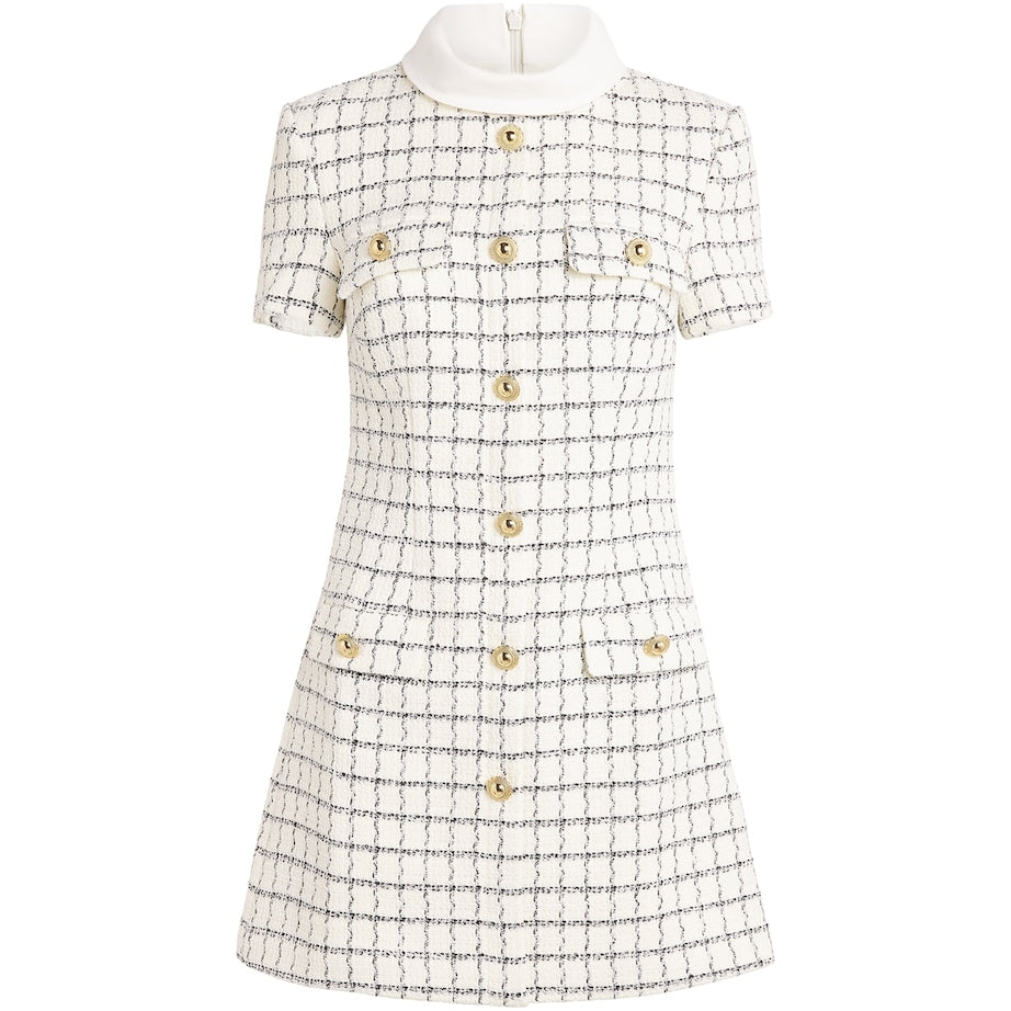 Self-Portrait Ivory Bouclé Check Mini Dress