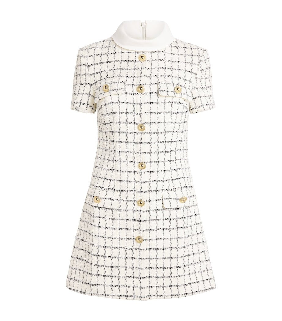 Self-Portrait Ivory Bouclé Check Mini Dress
