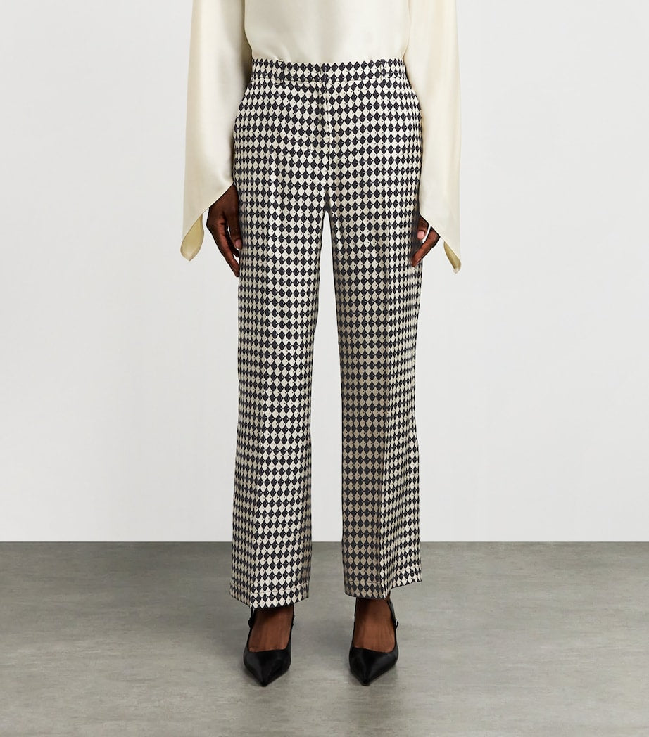 Max Mara Black Silk Printed Flared Trousers