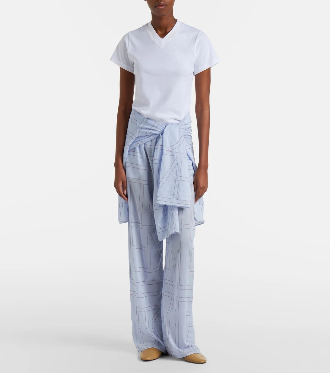 Toteme - Embroidered cotton-blend poplin pajama pants