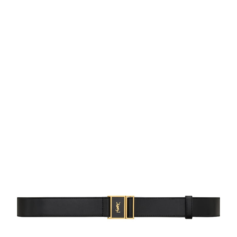 Saint Laurent Black Leather Cassandre Belt