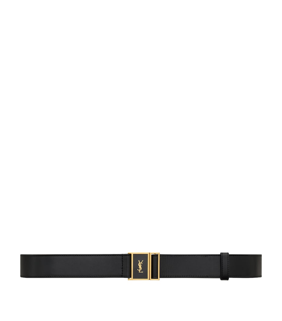 Saint Laurent Black Leather Cassandre Belt