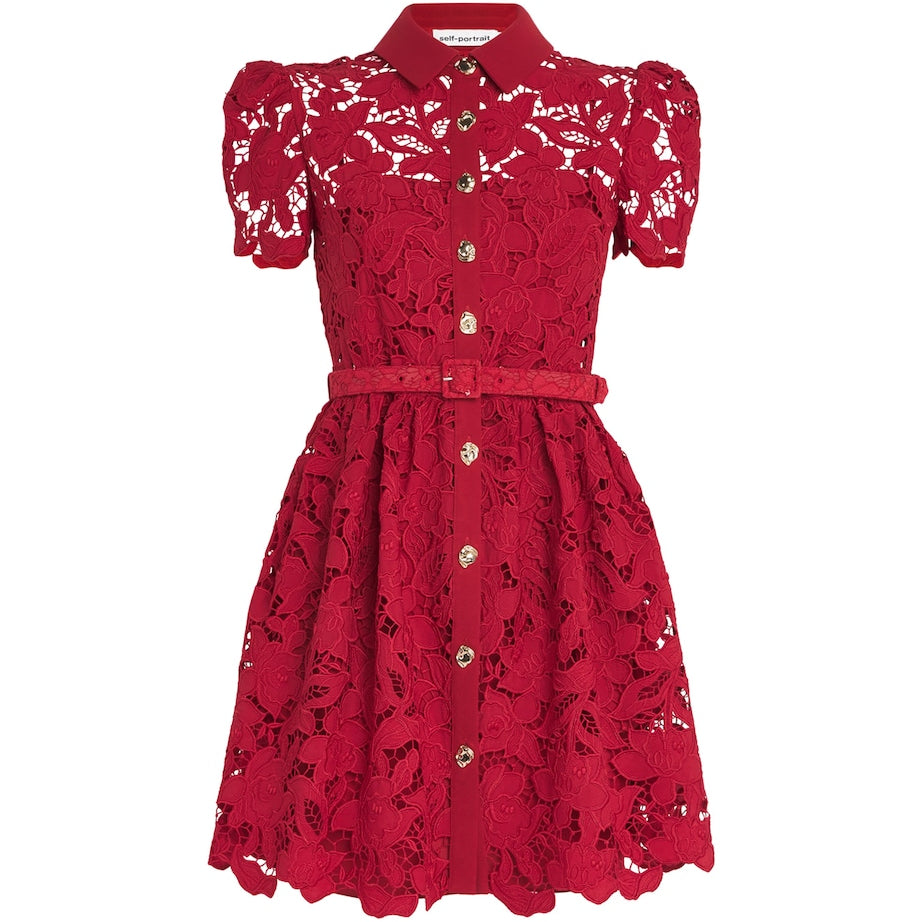 Self-Portrait Burgundy Lace Belted Mini Dress
