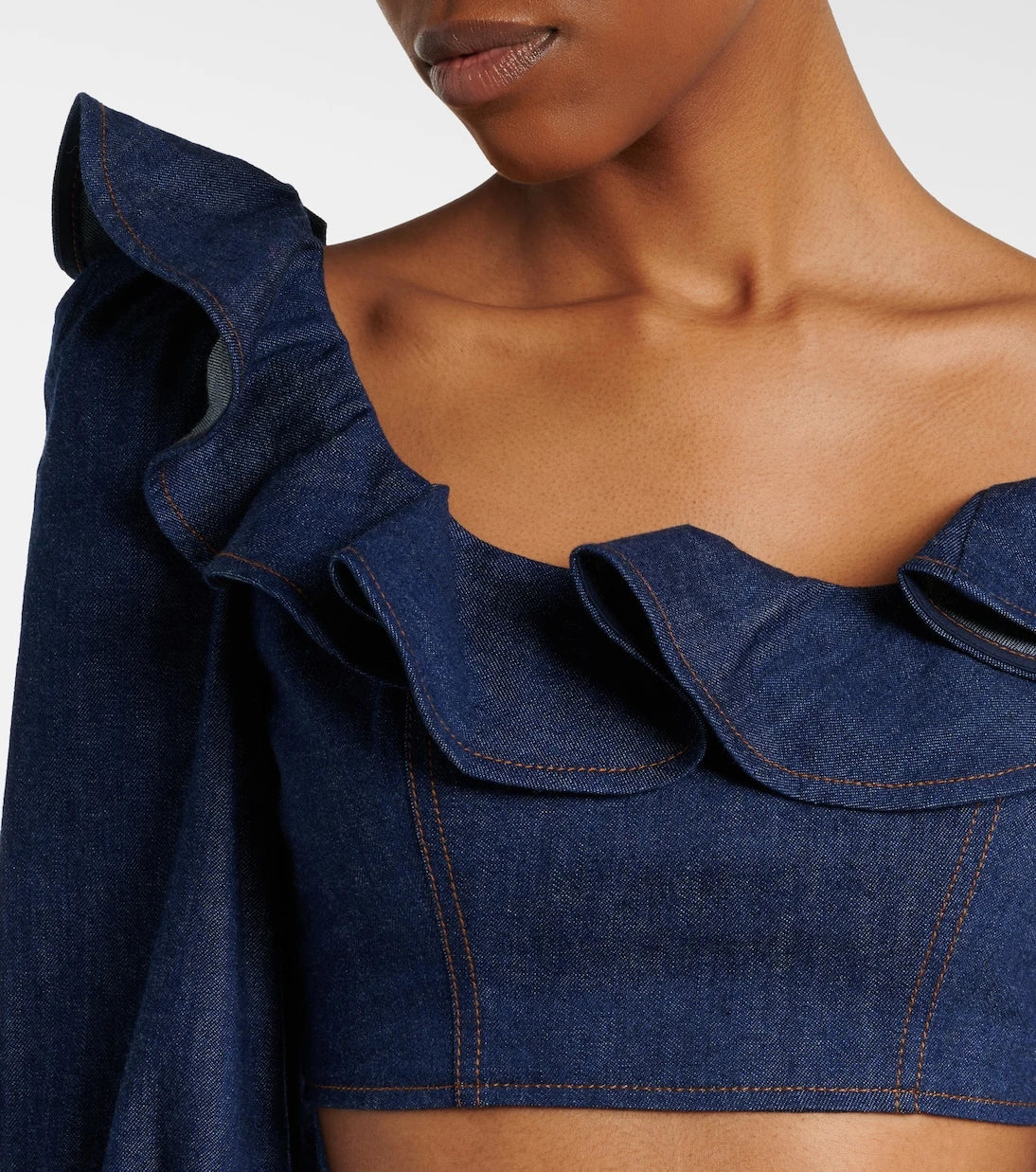 Zimmermann - Aster ruffled denim crop top