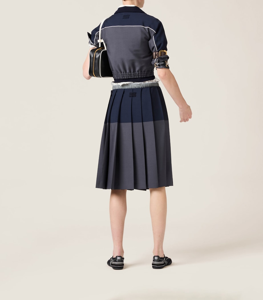 Grey Mohair-Wool Pleated Midi Skirt