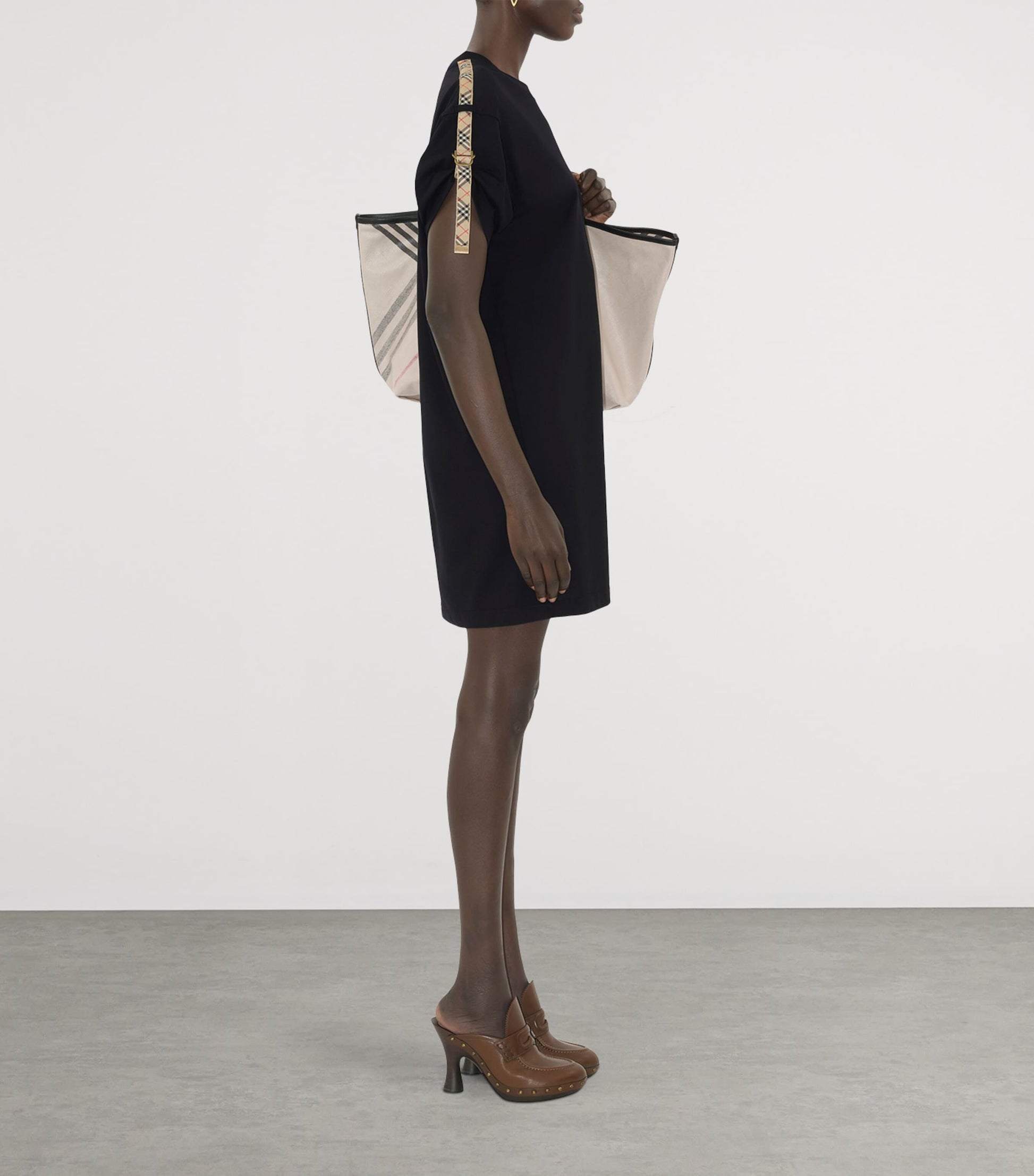 Burberry Black Cotton Check-Trim Mini Dress