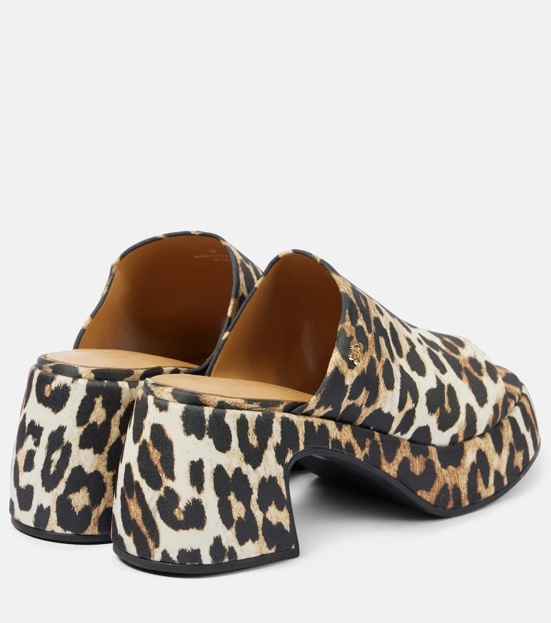 Ganni - Leopard-print satin platform mules
