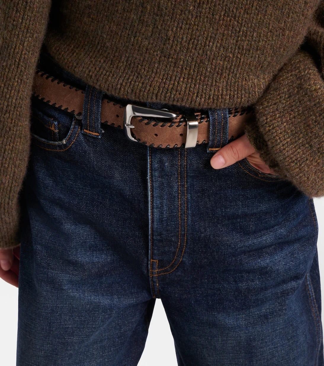 Khaite - Benny leather-trimmed suede belt
