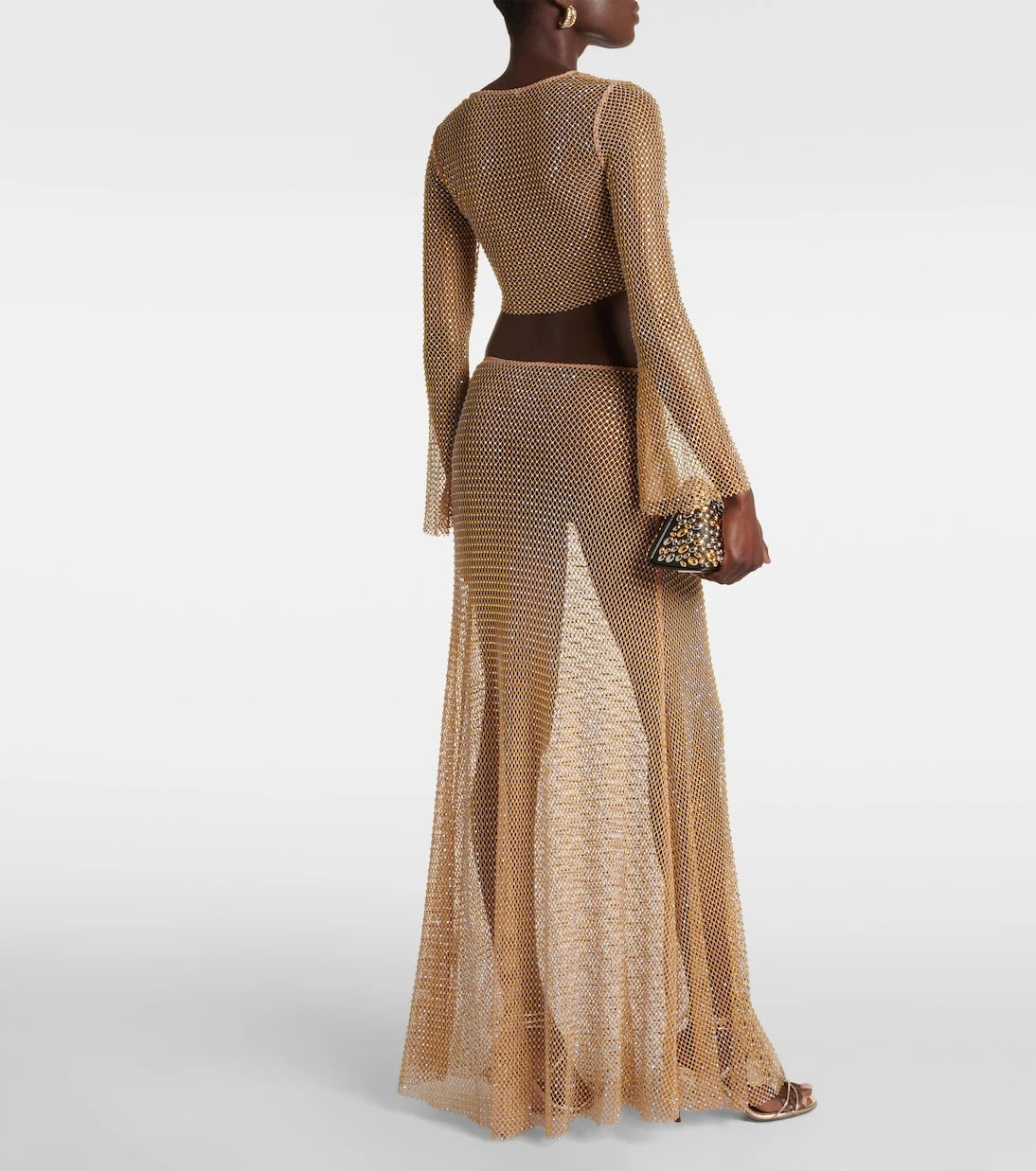 Self-Portrait - Crystal-embellished mesh maxi skirt