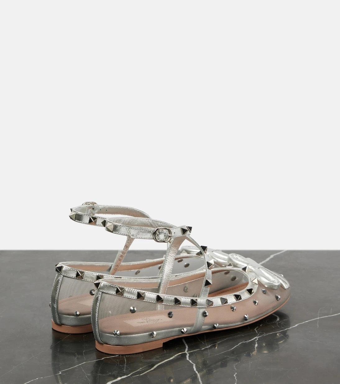 Valentino Garavani - Rockstud bow-detail mesh ballet flats