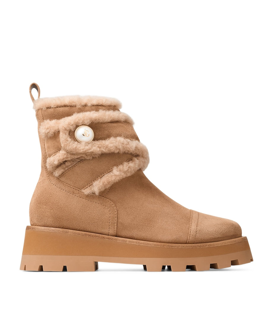 Jimmy Choo Beige Meena Suede Shearling Boots