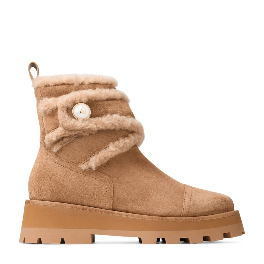 Jimmy Choo Beige Meena Suede Shearling Boots