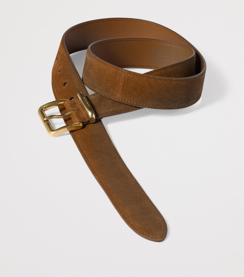 Brown Suede Engraved-Buckle Belt