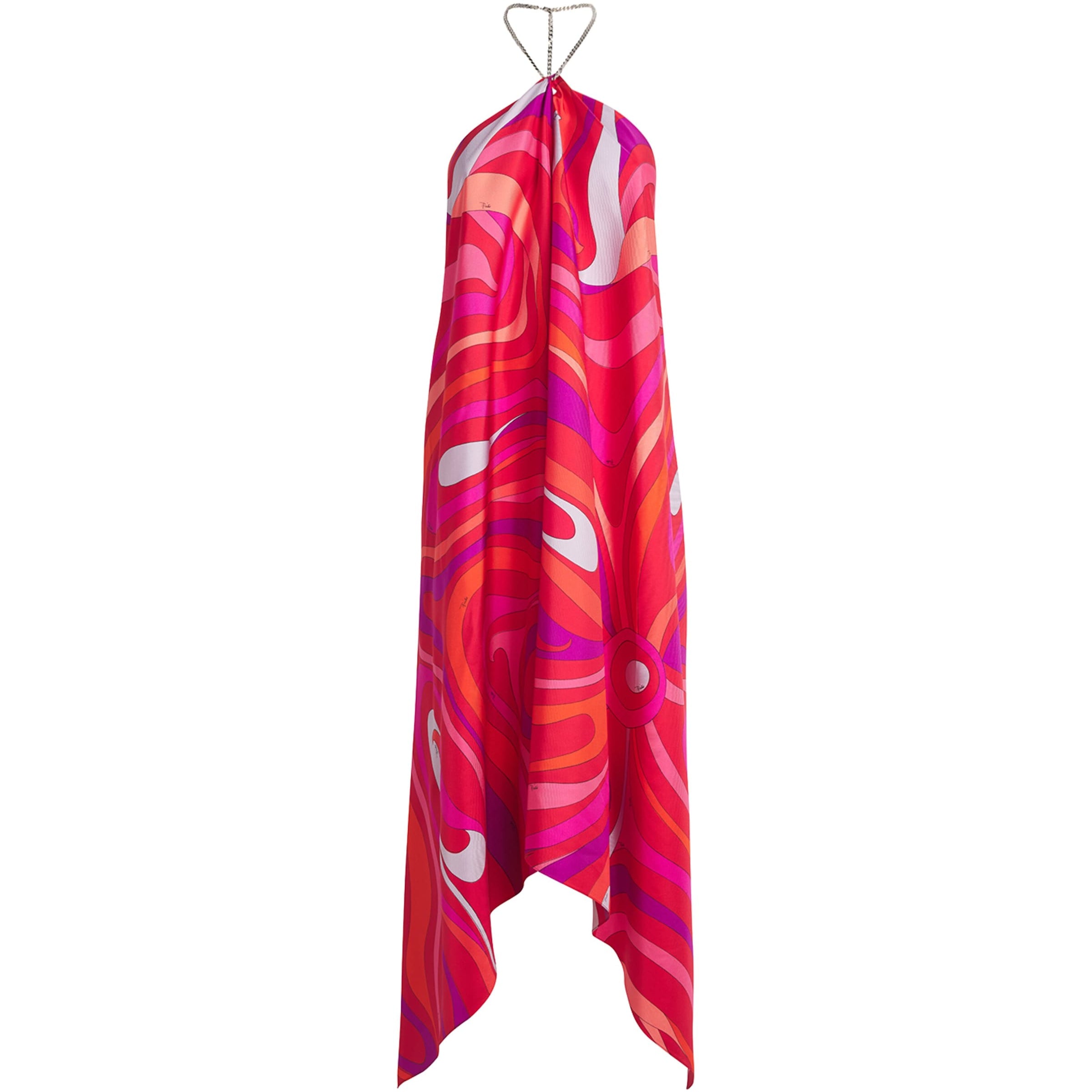 Multi Silk Marmo Print Asymmetric Midi Dress