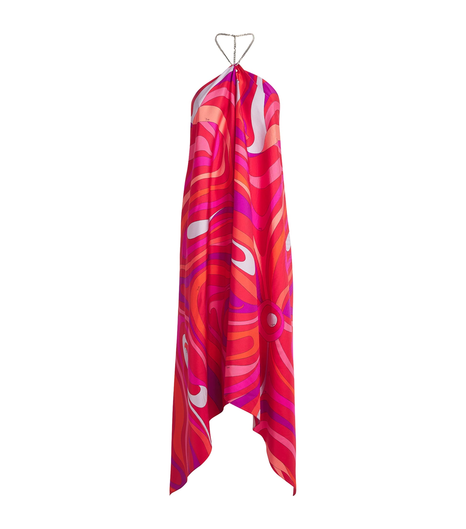 Multi Silk Marmo Print Asymmetric Midi Dress