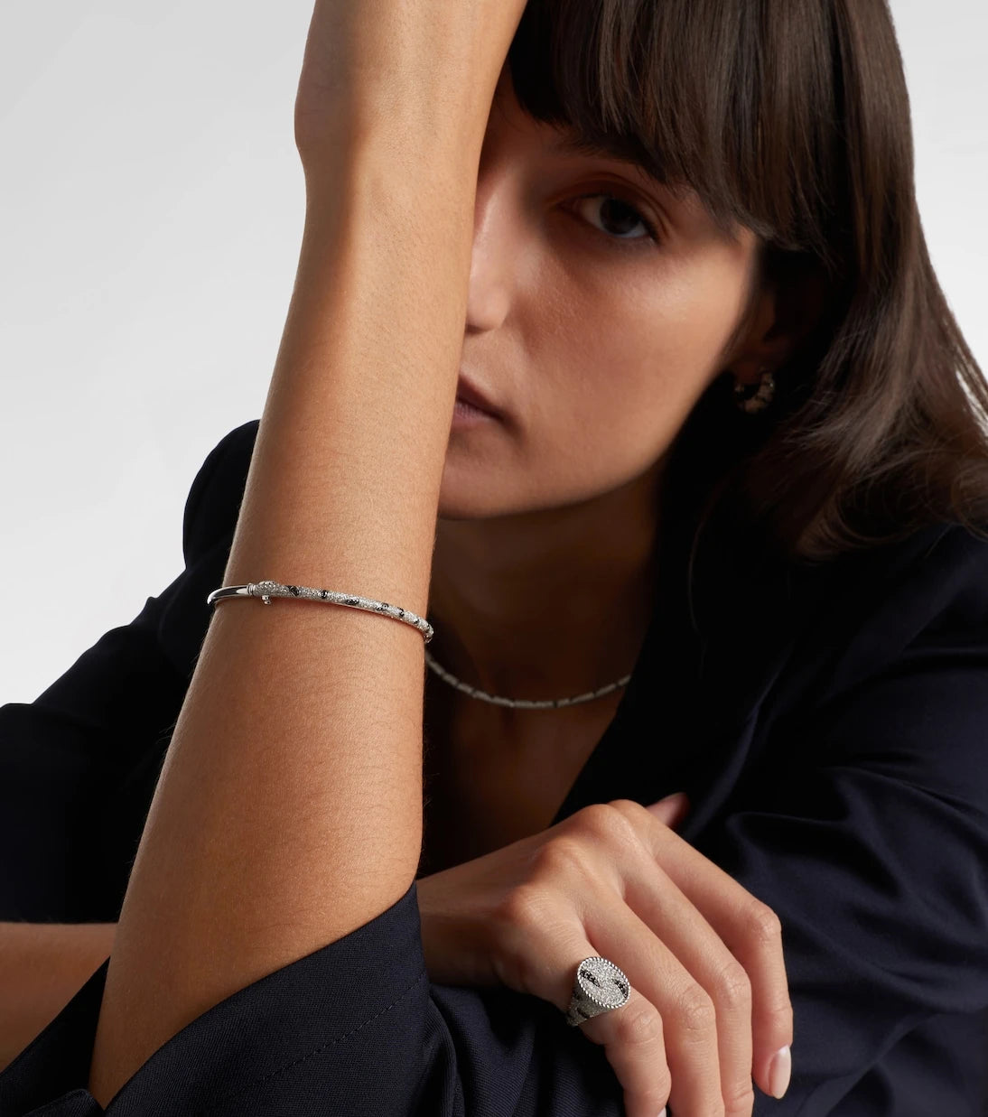 Yvonne Léon - Jonc Zèbre 9kt white gold bracelet with diamonds