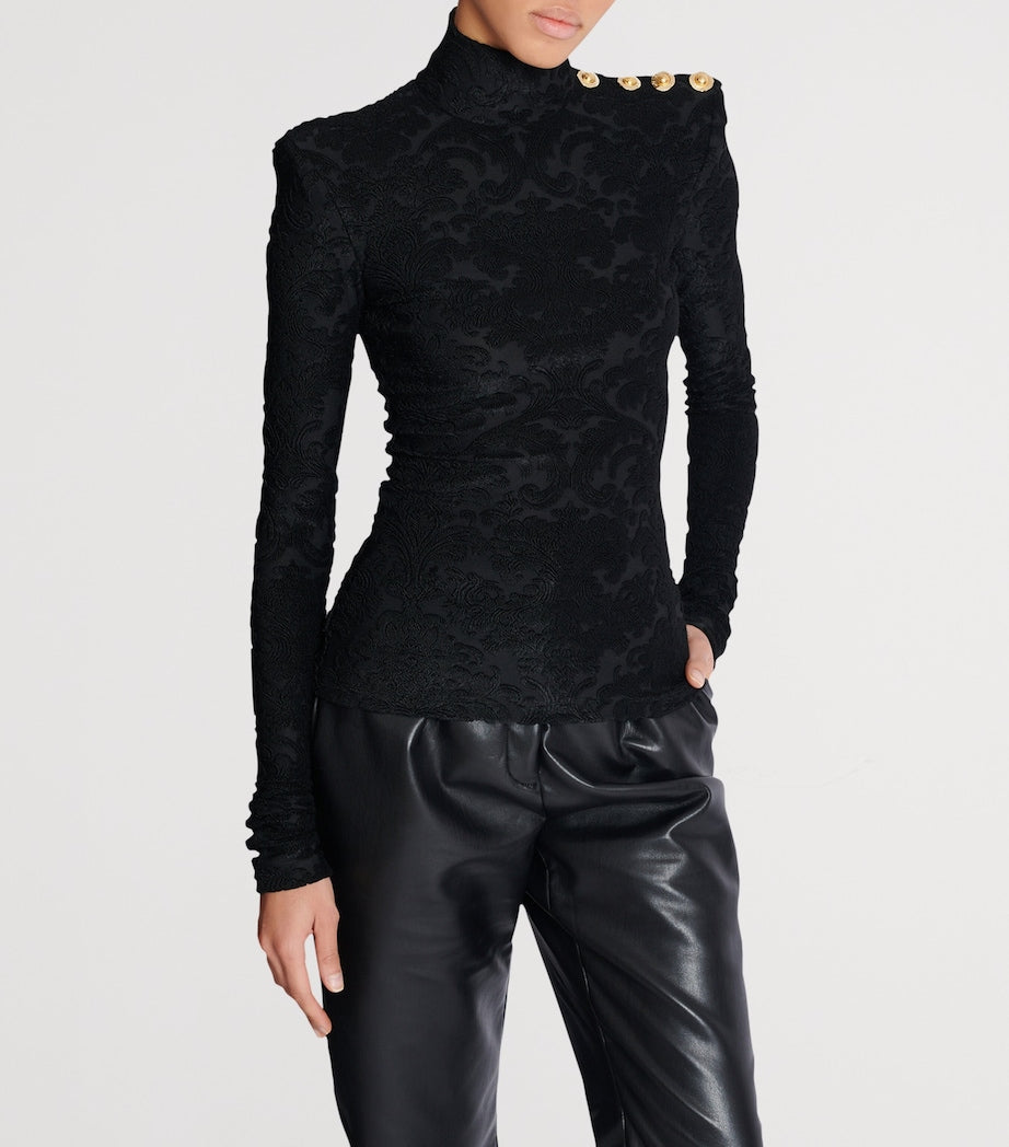 Balmain Black Baroque Jacquard Top