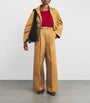 Yellow Cotton Pleated Wide-Leg Trousers