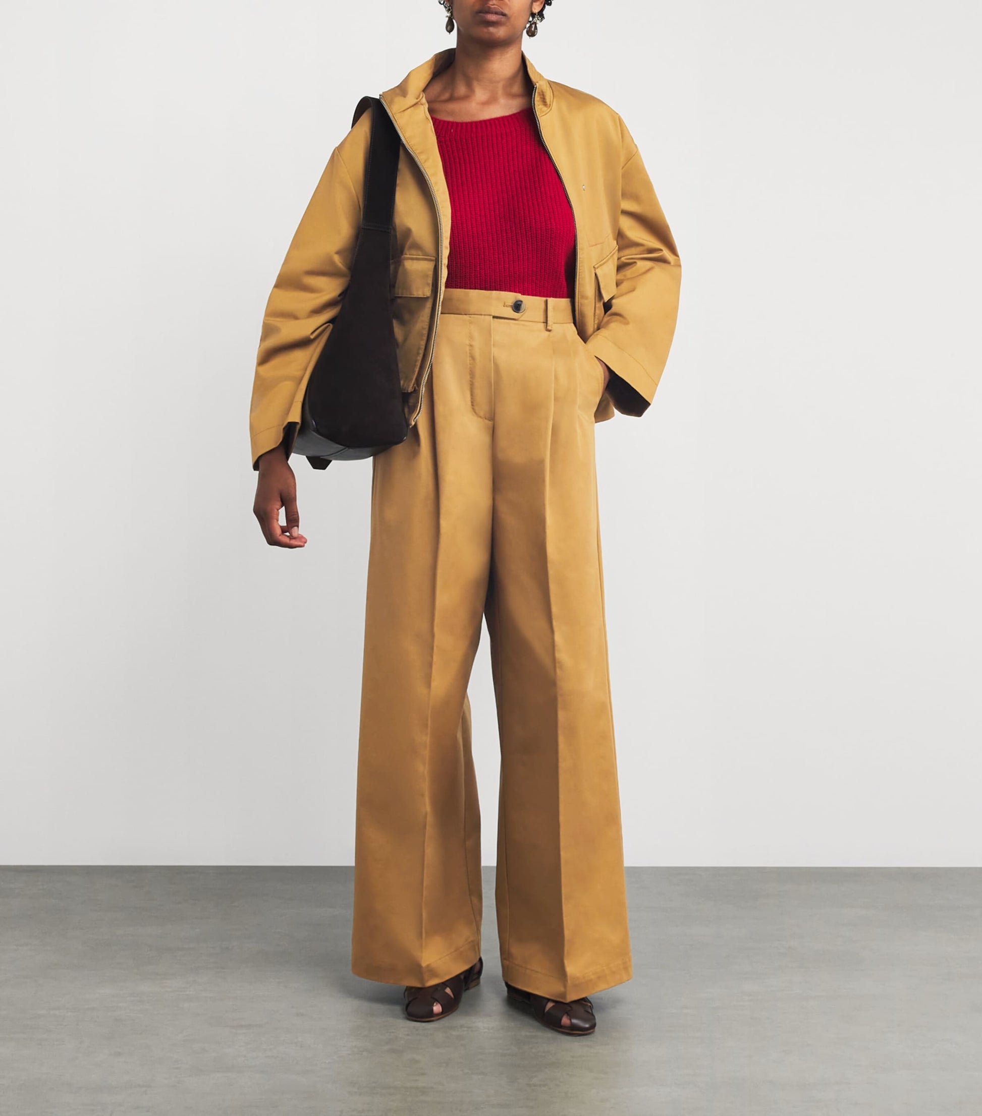 Yellow Cotton Pleated Wide-Leg Trousers