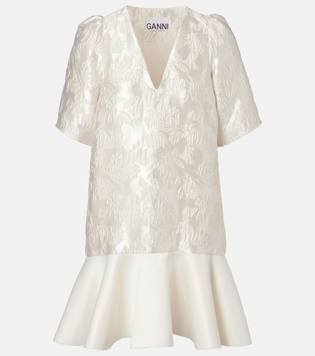 Ganni - Floral satin cloqué minidress
