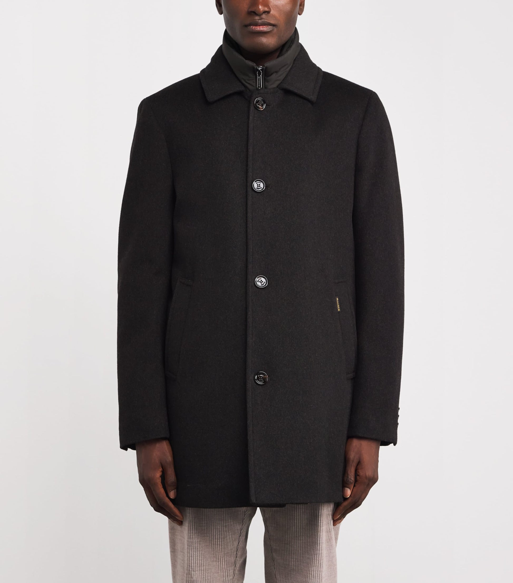 Moorer Grey Wool-Cashmere Fur-Trim Down Overcoat